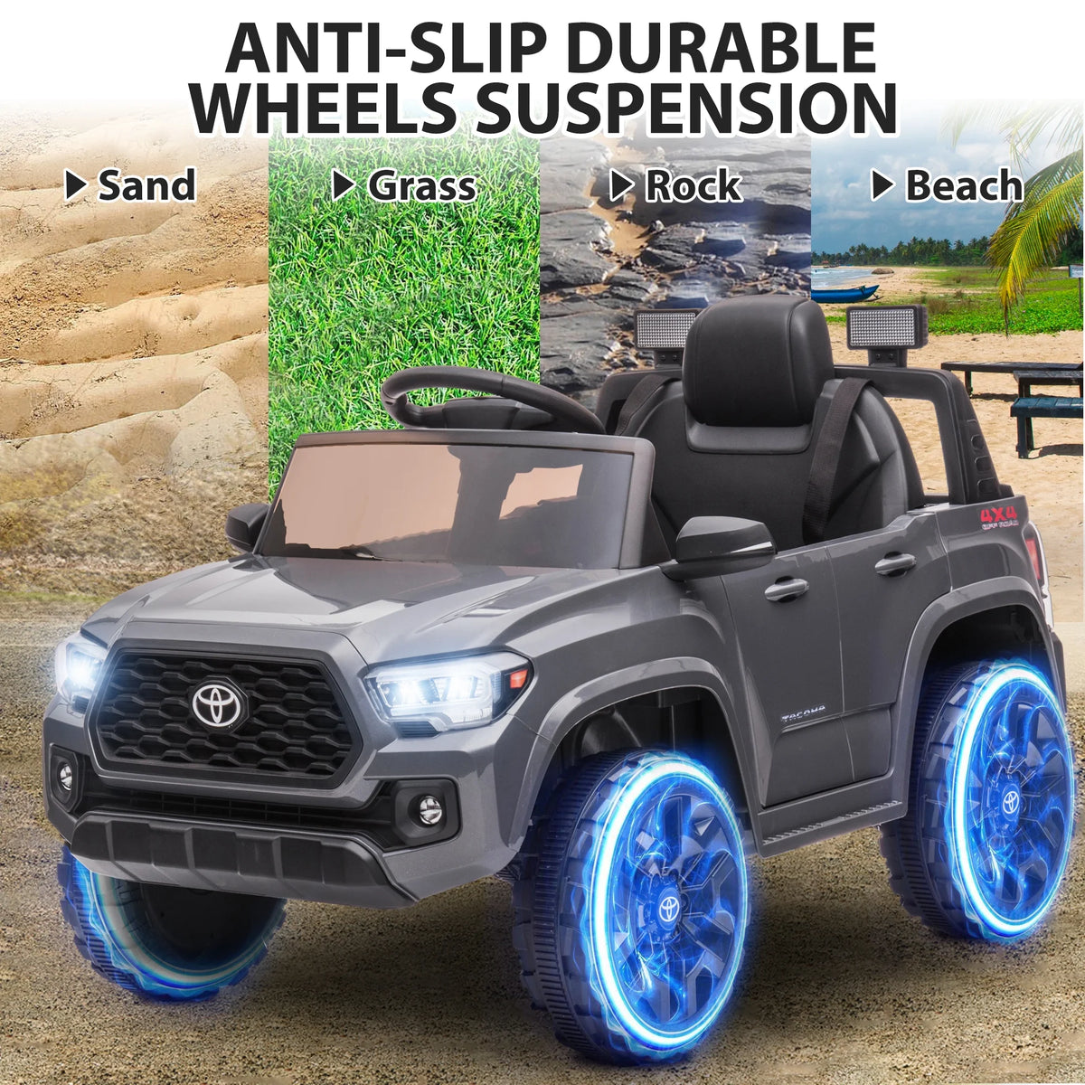 12V Battery Powered Ride on Truck with Remote Control, Gray O49957