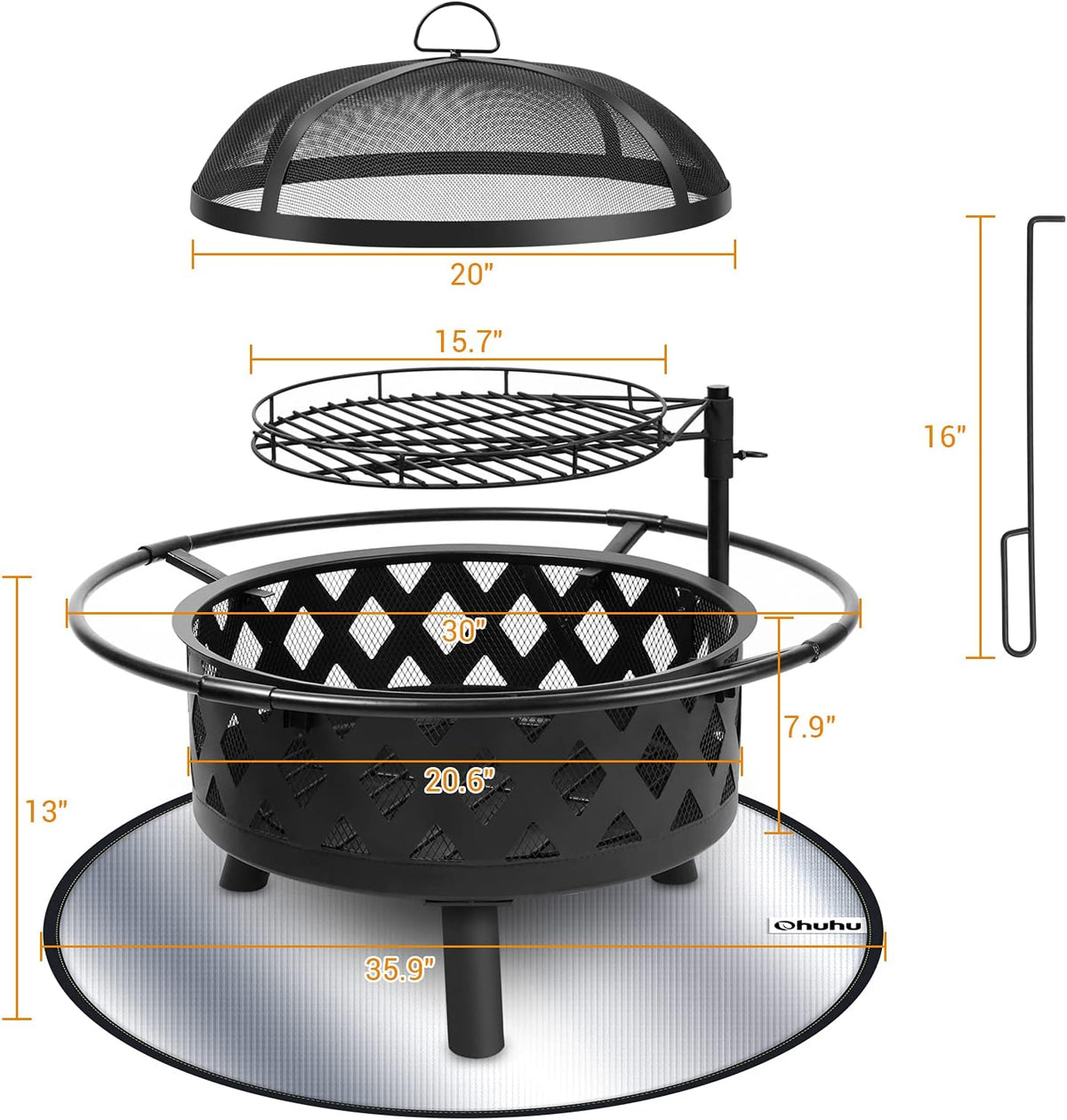 30 Inch Wood Burning Fire Pit with Cooking Grate H128192