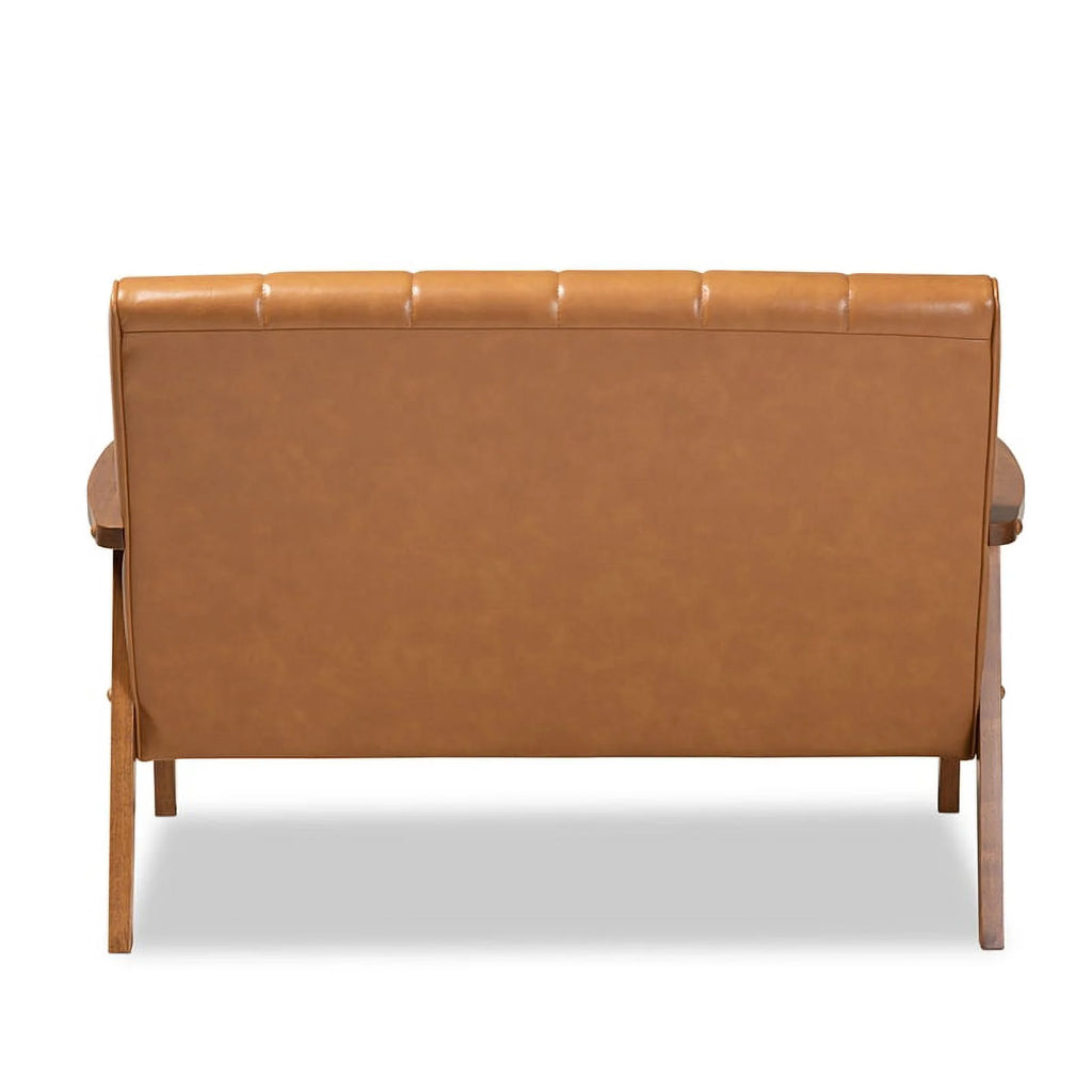 Leather Upholstered Brown Wood Loveseat E909953