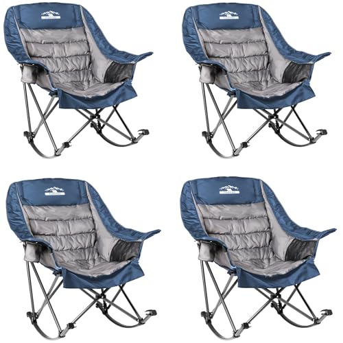 Oversized Padded Camping Chair with Cup Holder, Blue & Gray Q338354