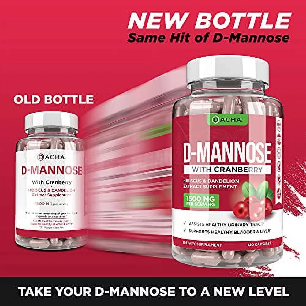 1500 mg D-Mannose Capsules with Cranberry, Dandelion, Hibiscus Flower Extract I848