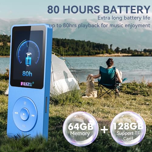 64GB MP3 Player with Bluetooth 5.3, 1.8" Screen, FM Radio, Voice Recording V239