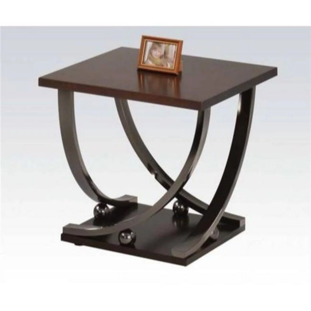 Dark Walnut Brown and Black Wood and Metal End Table V5055