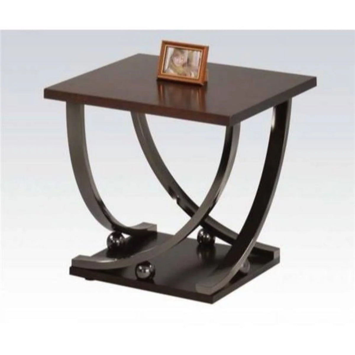 Dark Walnut Brown and Black Wood and Metal End Table V5055