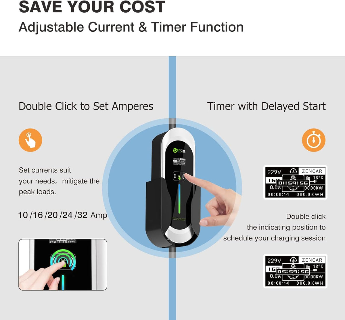 Portable Level 2 EV Charger with NEMA 14-50 Plug, Adjustable Currents 10A-32A P926029