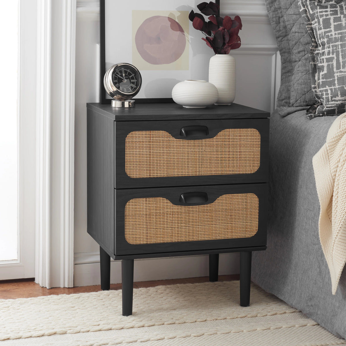 Black 2 Drawer Nightstand M238