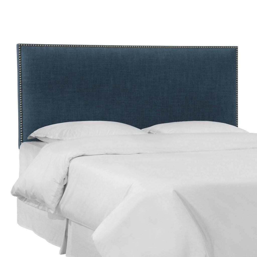 Dark Navy Linen Headboard with Pewter Nailbuttons Q280166