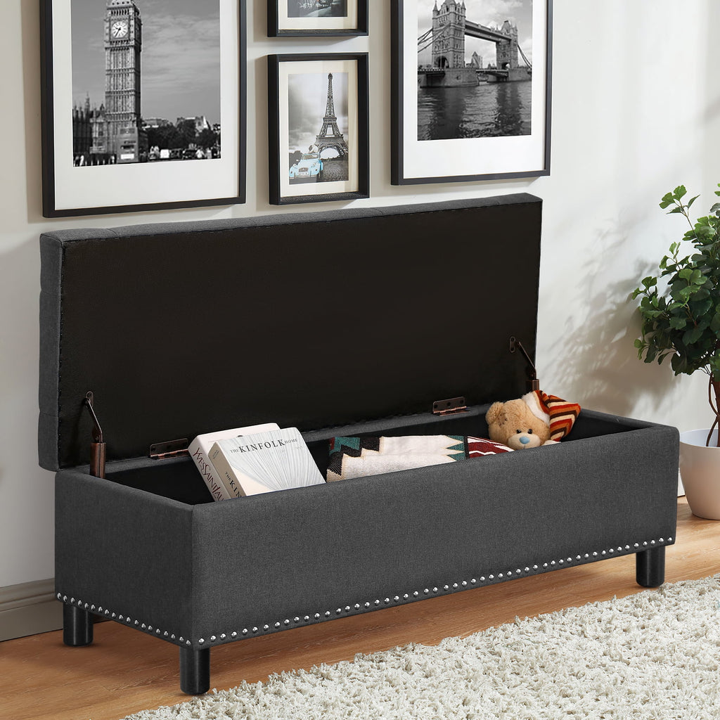 Dark Grey Upholstered Storage Ottoman Bench N37663