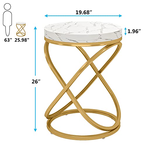 White and Gold Faux Marble Top End Tables Set of 2 C61167