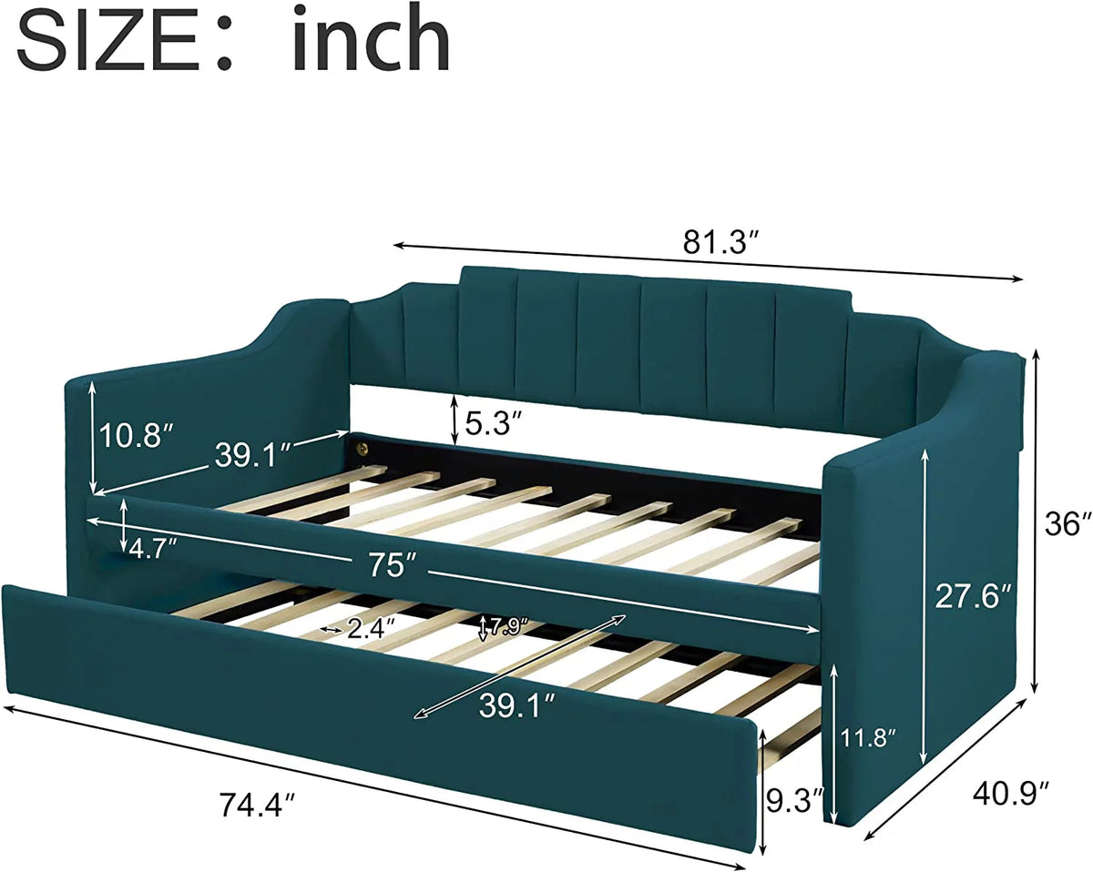 Green Upholstered Tufted Daybed with Trundle U827
