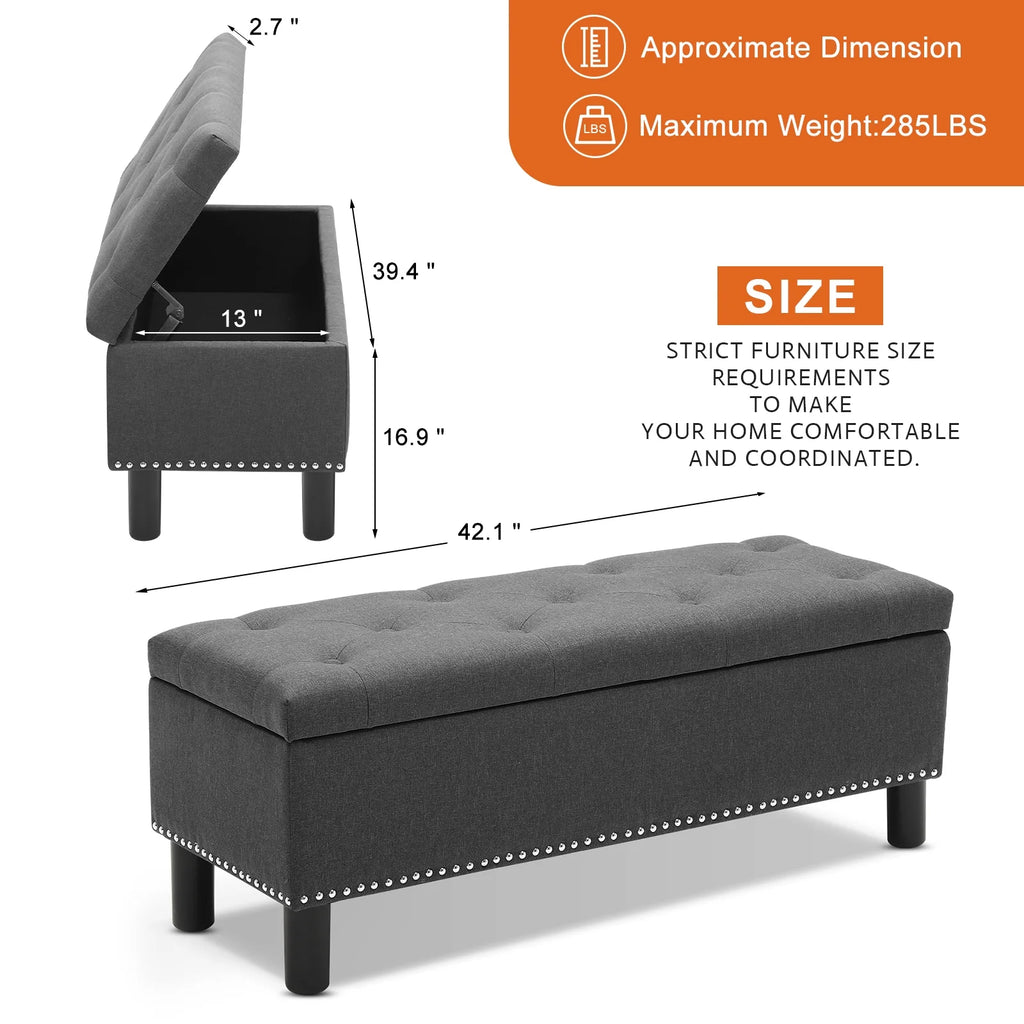 Dark Grey Upholstered Storage Ottoman Bench N37663
