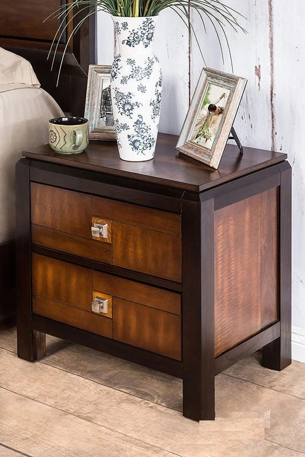 Solid Wood 2-Drawer Nightstand M182967