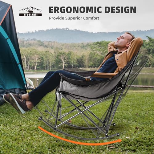Oversized Padded Camping Chair with Cup Holder, Blue & Gray Q338354