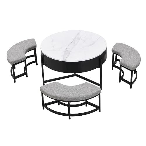 Lift-Top Coffee Table with Hidden Storage and Ottoman H5363