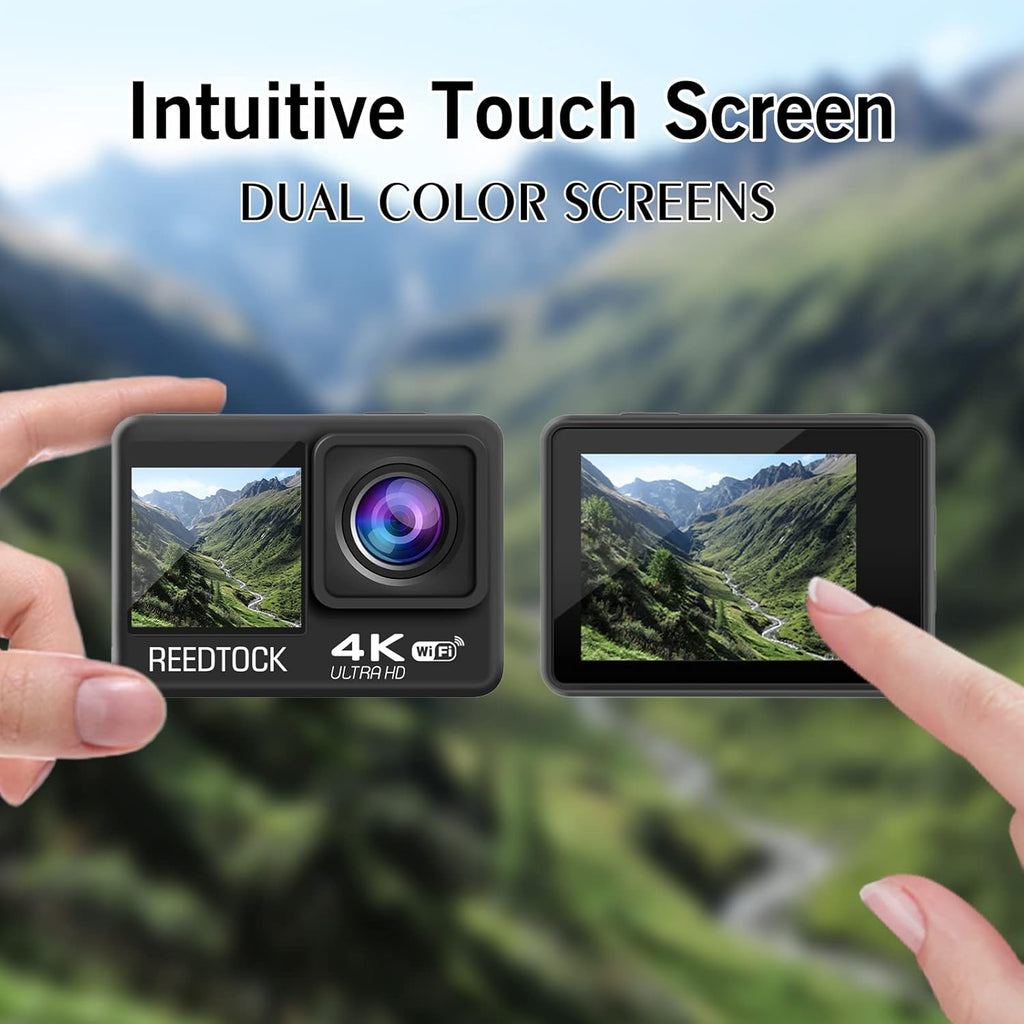 Action Camera 4K 24MP 2.0 Touch LCD Dual Screen Waterproof Sports Video Recorder 2 Batteries Accessories Kit Pack of 2 I3198