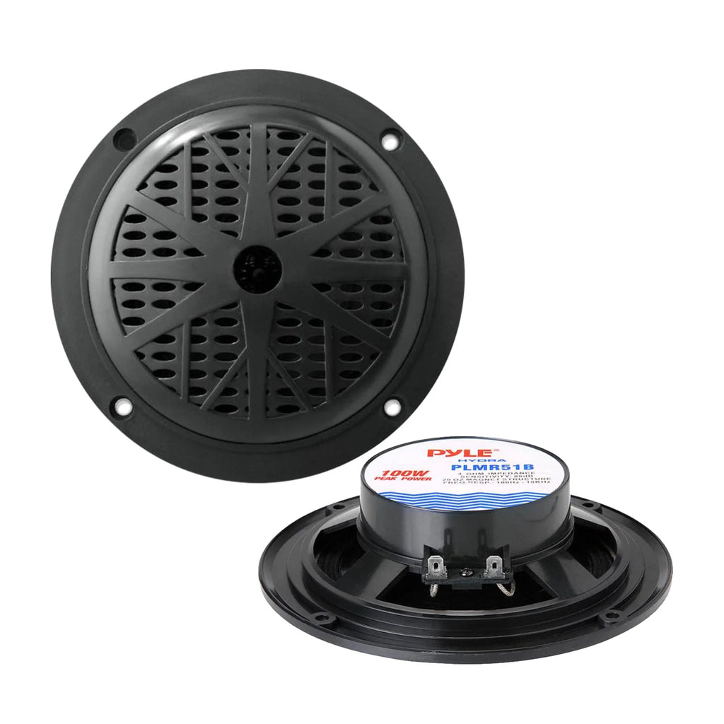 Water Resistant Bluetooth Marine Amplifier Receiver with 2 Pairs of 5.25'' 100 Watts 2-Way Black Waterproof Marine Stereo Speakers M939