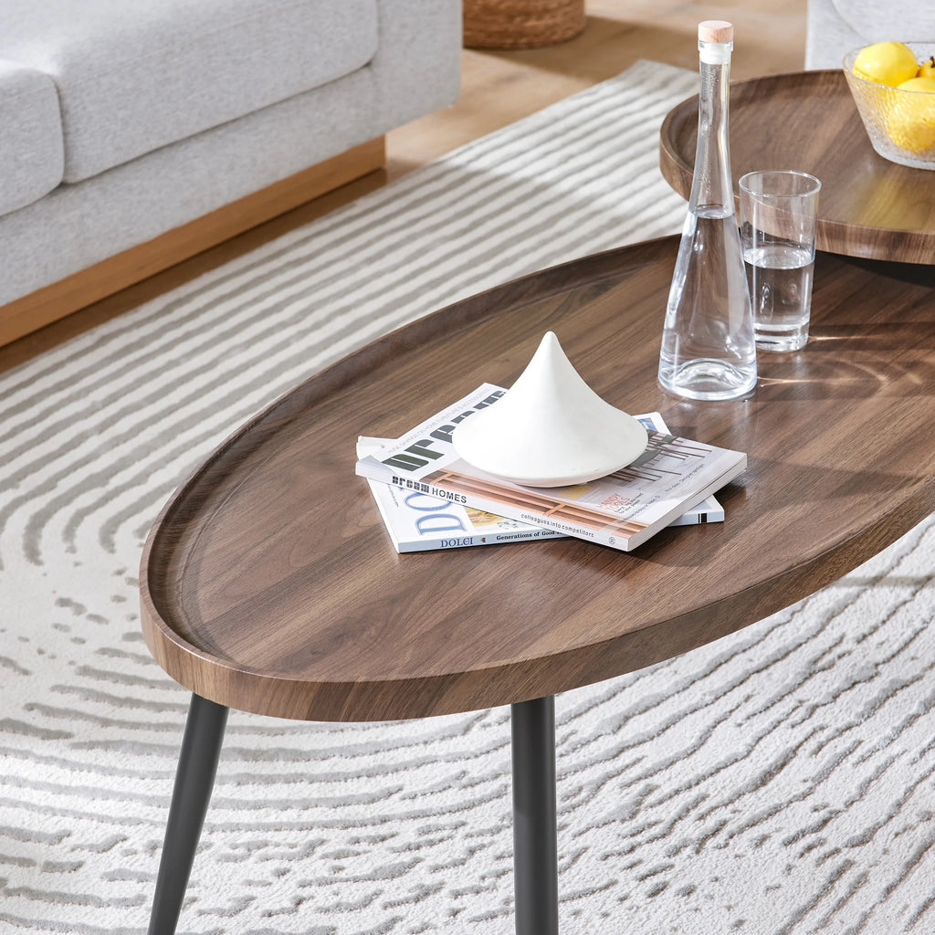 2 Piece Walnut Coffee Table Set with Black Metal Legs G580828