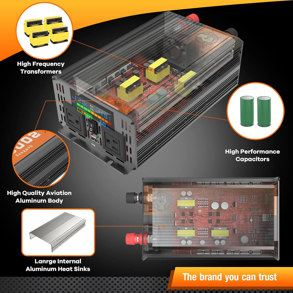 2000 Watts 12V to 110V Modified Sine Wave Power Inverter with Dual AC Outlets and USB Port W669961