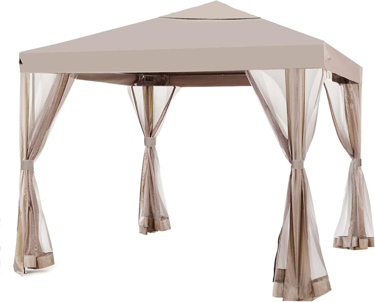 Brown 10' x 10' Outdoor Gazebo with Mosquito Netting L828