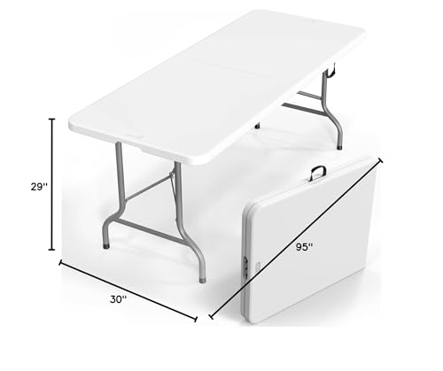 6 Foot White Plastic Folding Table with Carrying Handle O147