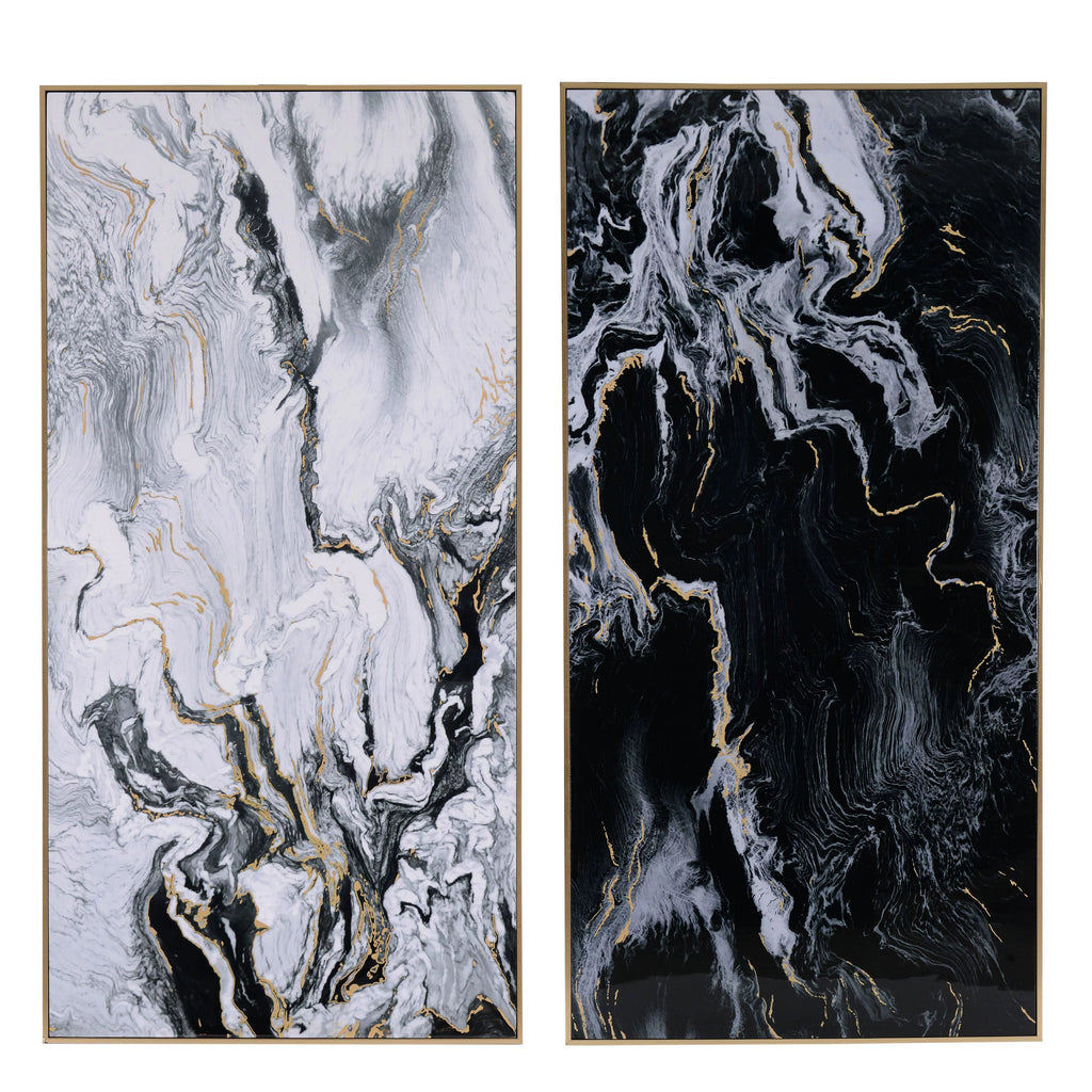 Black and White Marbled Print Wall Art with Gold Frame, Set of 2 G2644