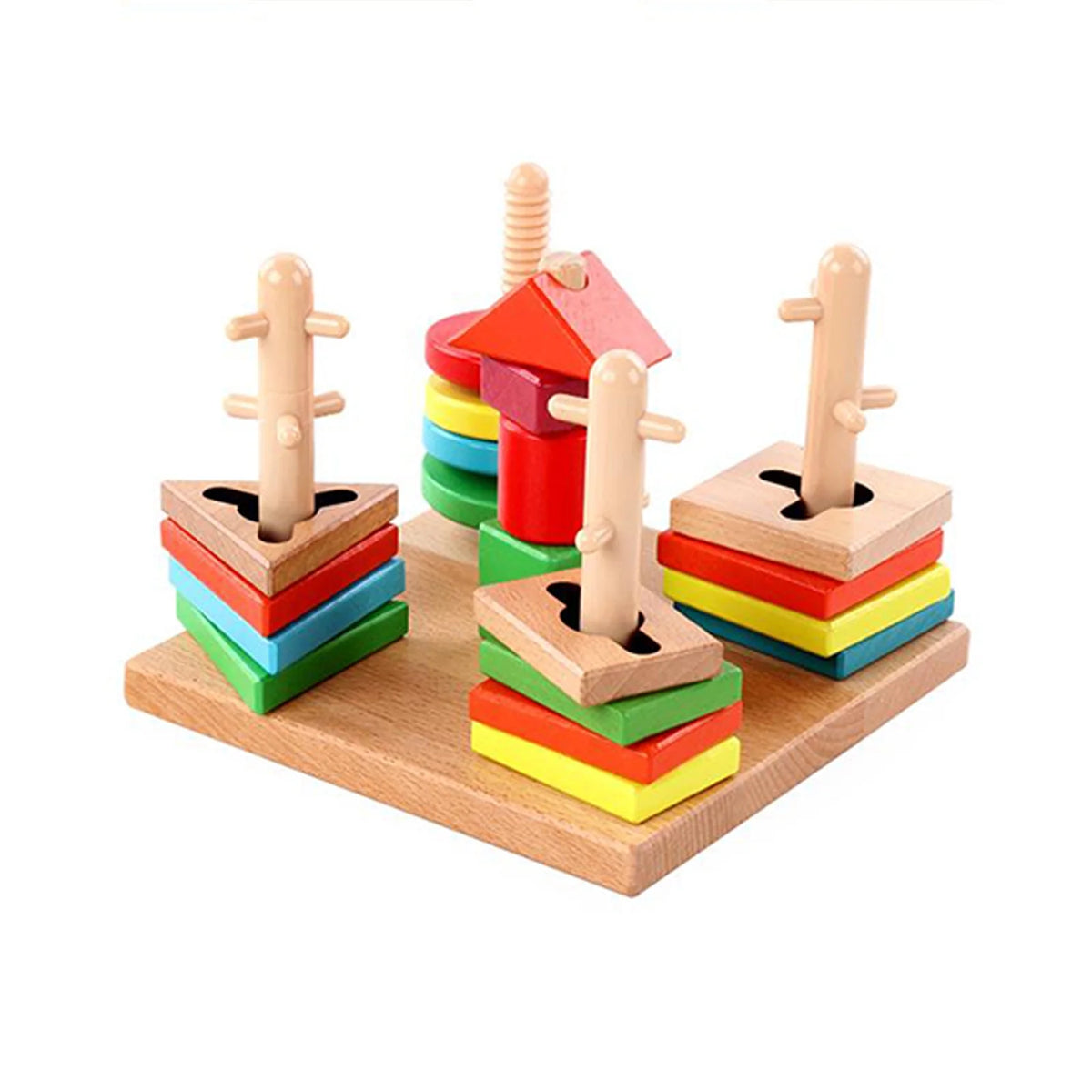 Wooden Geometric Shape Building Blocks Toys Q5964