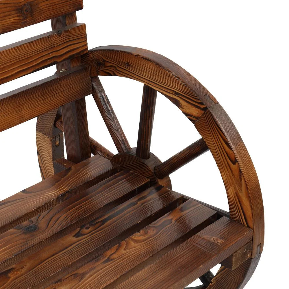 Rustic 2-Person Wooden Wagon Wheel Bench I2861