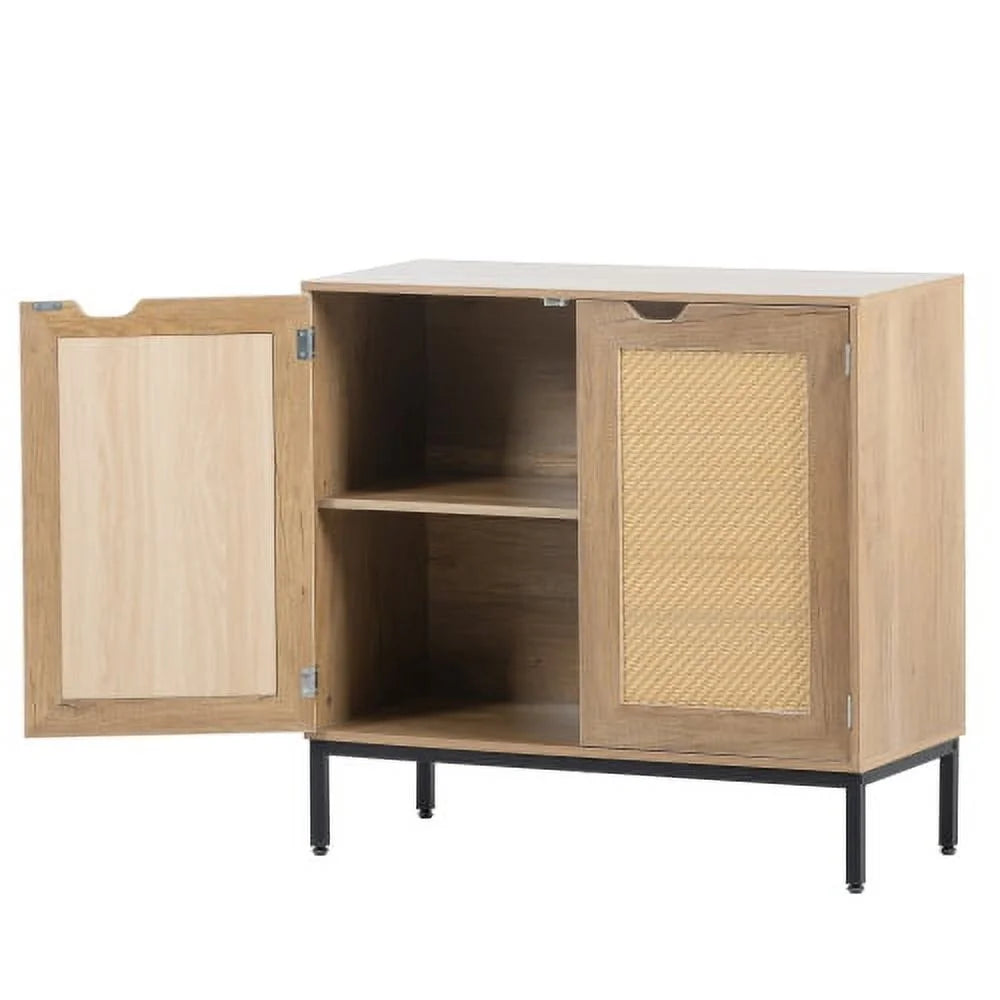 Rustic 2 Rattan Doors Natural Wood Storage Cabinet D562804
