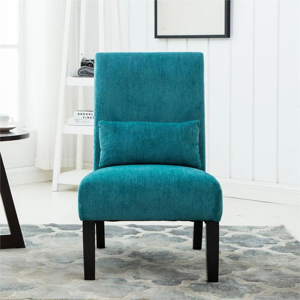 Teal Blue Chenille Accent Chair with Pillow W60075