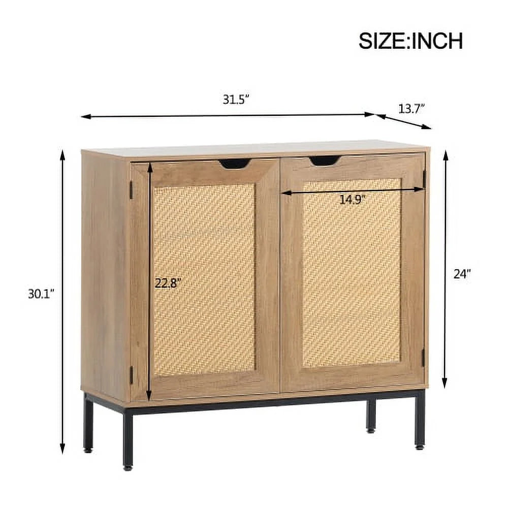 Rustic 2 Rattan Doors Natural Wood Storage Cabinet D562804