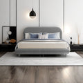 Queen Size Teddy Fleece Upholstered Platform Bed with Curve-Shaped Headboard A650929