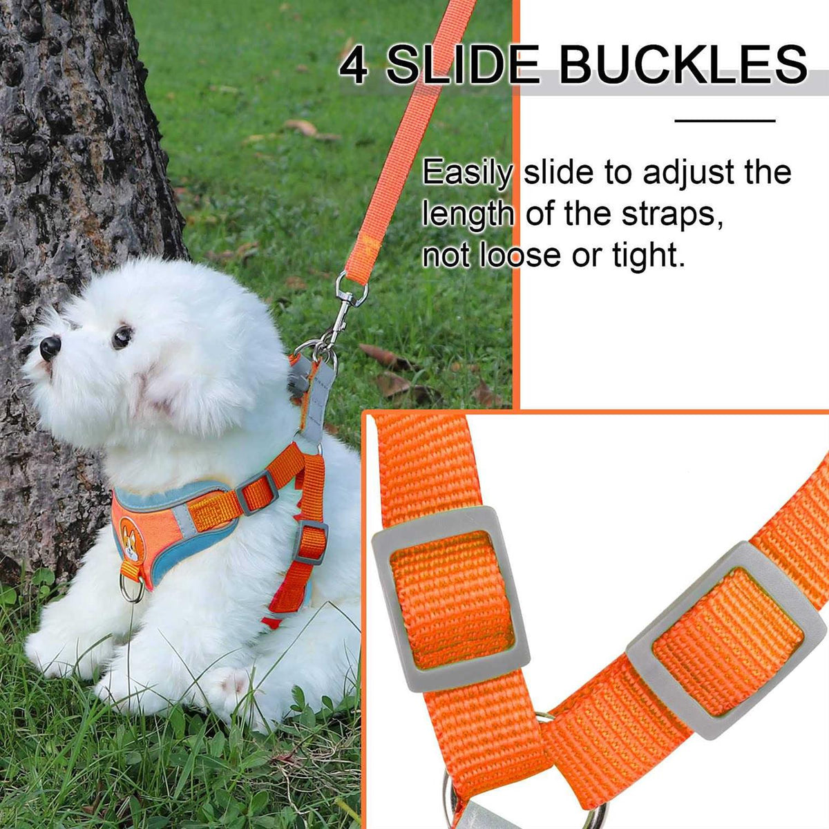 Adjustable Padded Reflective Dog Harness with 2 Leash Clips Q572