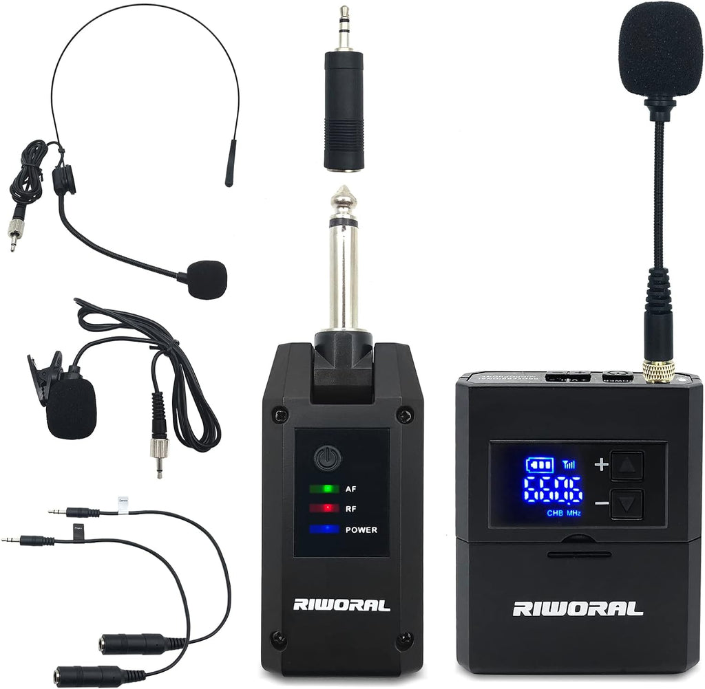 UHF Wireless Microphone System with Lavalier Mic, Headset Mic, Handheld Mic, Transmitter & Receiver, Pack of 2 Z34228