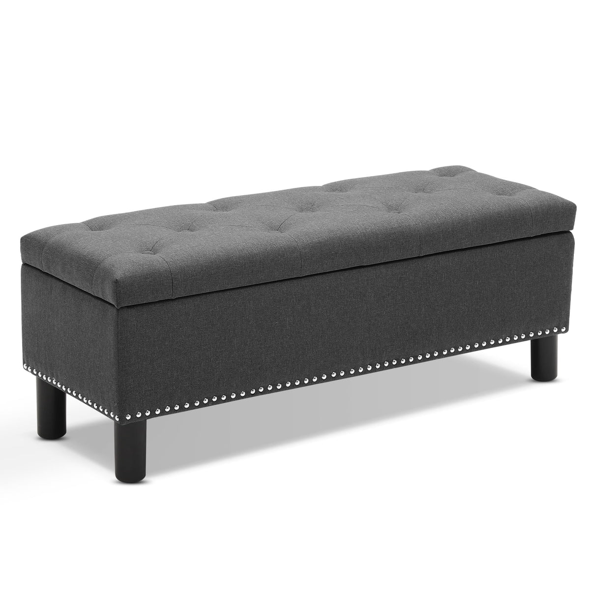 Dark Grey Upholstered Storage Ottoman Bench N37663
