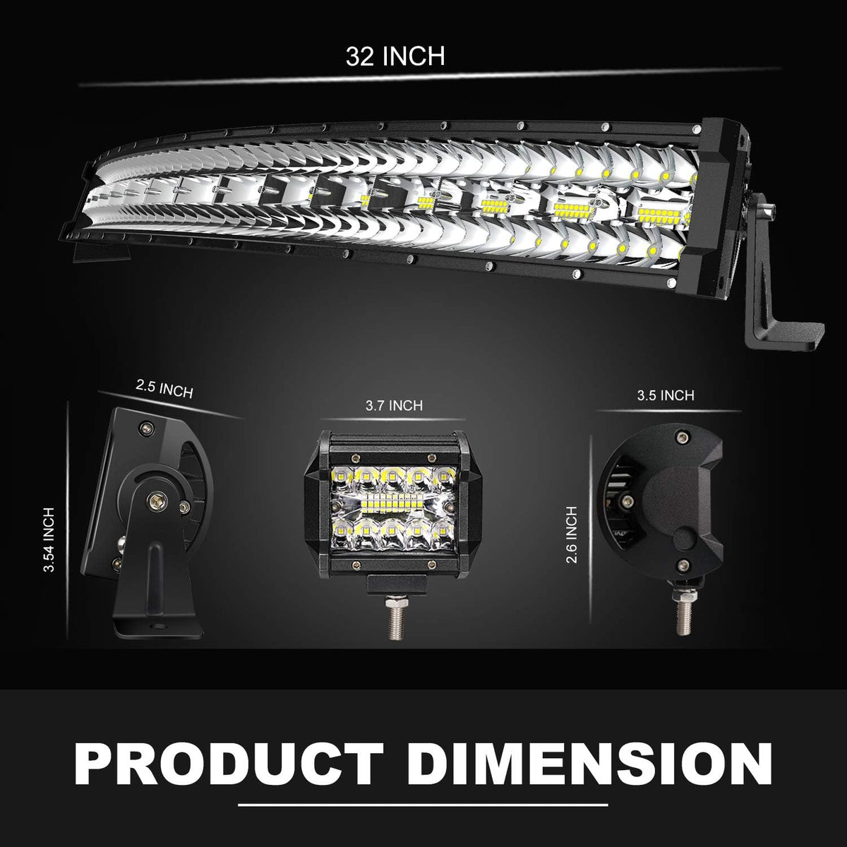 32Inch Curved LED Light Bar Kit with 2X 4Inch 60W LED Cube Light Pods Wiring Harness Spot Flood Combo Work Lights H295121