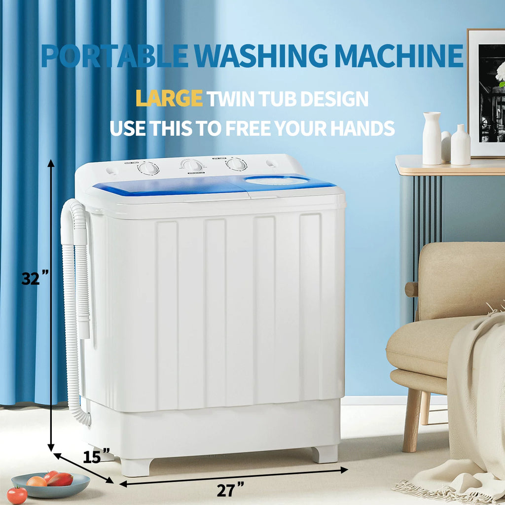 Portable 28lbs Twin Tub Washer Spinner Combo with Drain Pump X2816