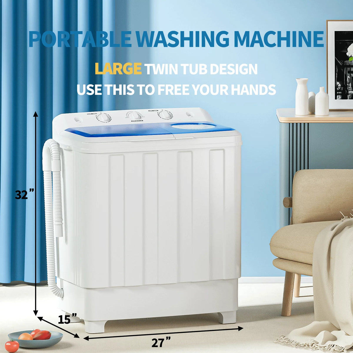 Portable 28lbs Twin Tub Washer Spinner Combo with Drain Pump X2816