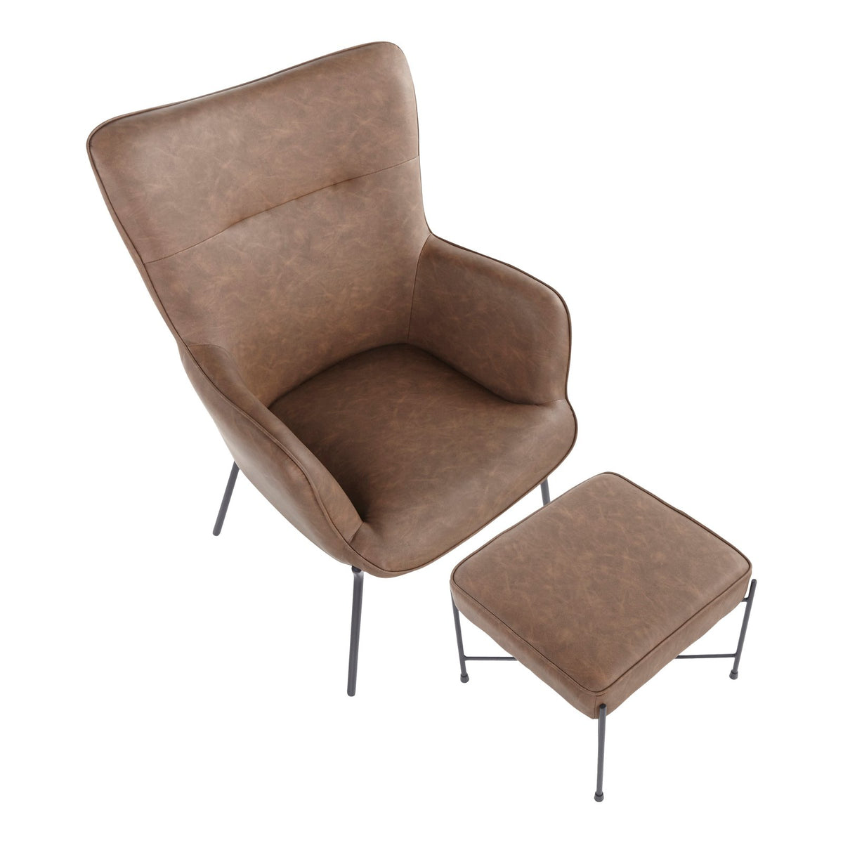 Industrial Lounge Chair and Ottoman Set in Black Metal and Espresso Faux Leather J557571
