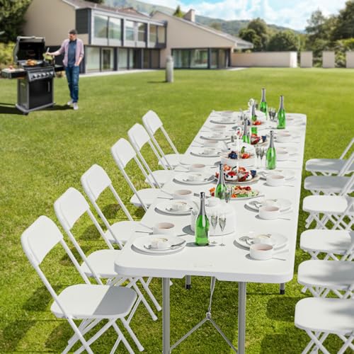 6 Foot White Plastic Folding Table with Carrying Handle O147