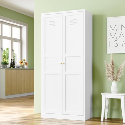 White 5 Tier Metal Storage Cabinet with 2 Doors and 4 Adjustable Shelves X992150