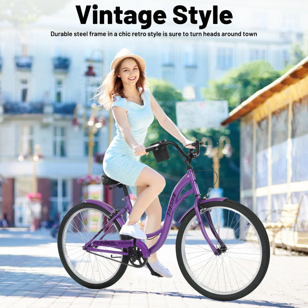 White 26 inch 7 Speed Foldable Cruiser Bike with Basket H43433