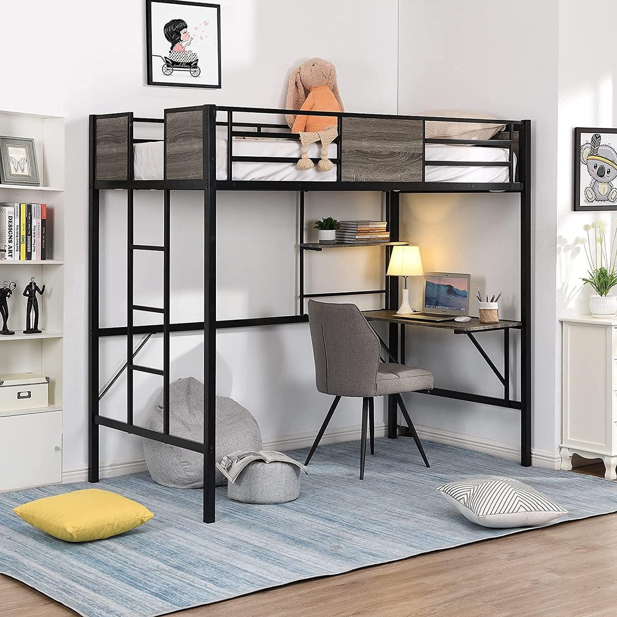 Twin-Over-Twin Solid Pine Wood Bunk Bed with Trundle and 4 Storage Drawers I723