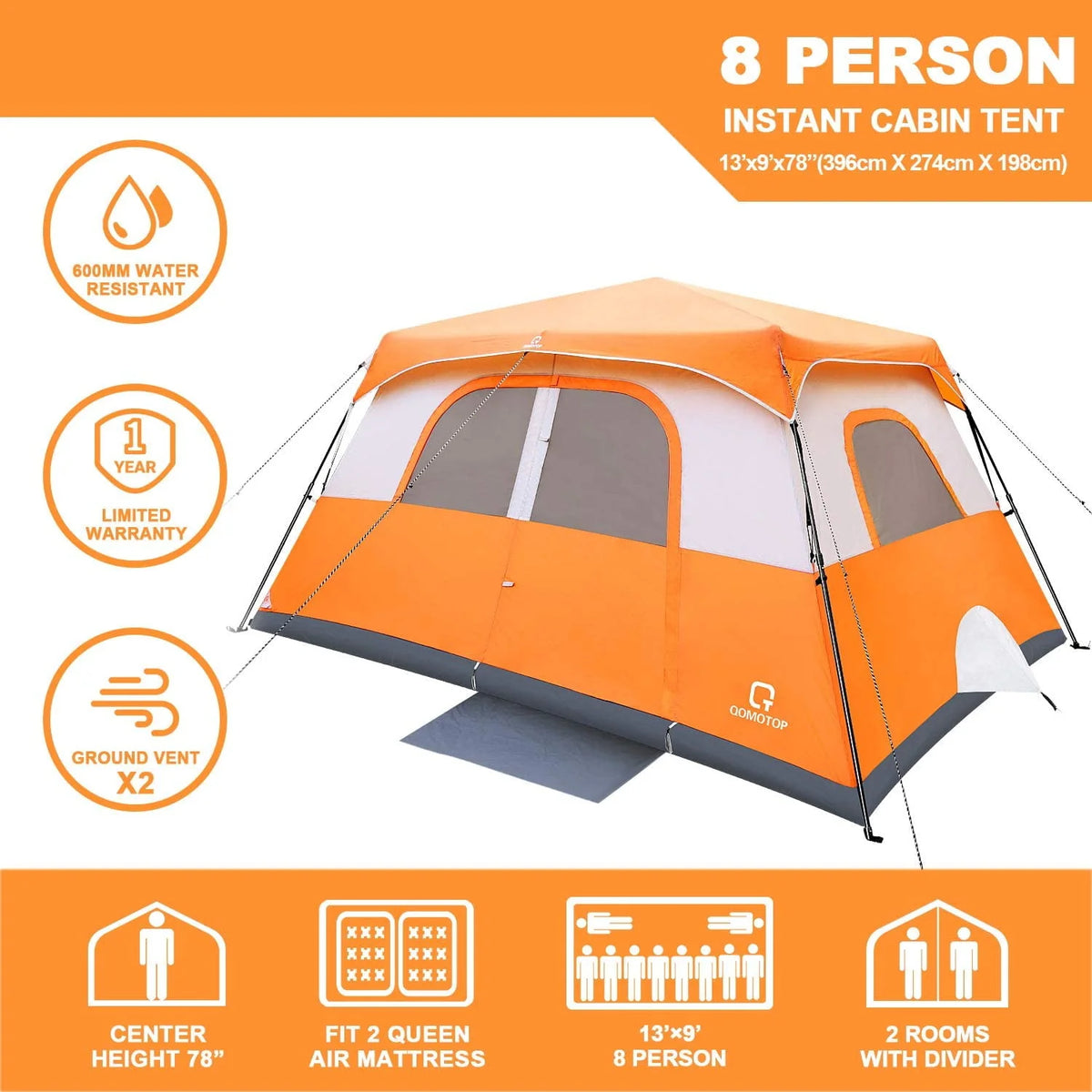 8 Person Instant Waterproof Camping Tent C362