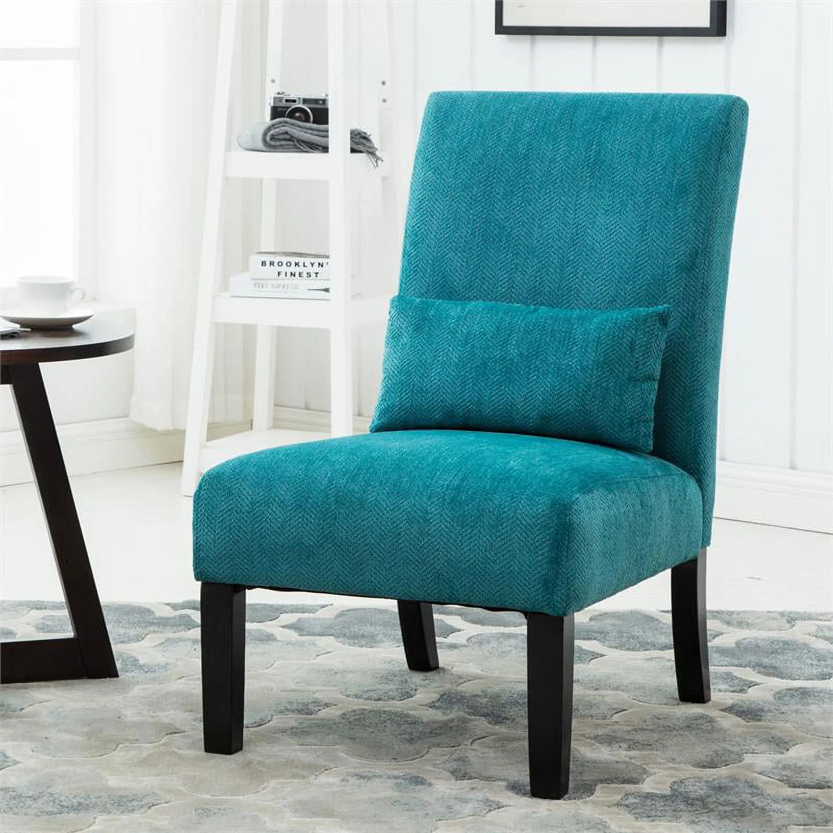 Teal Blue Chenille Accent Chair with Pillow W60075