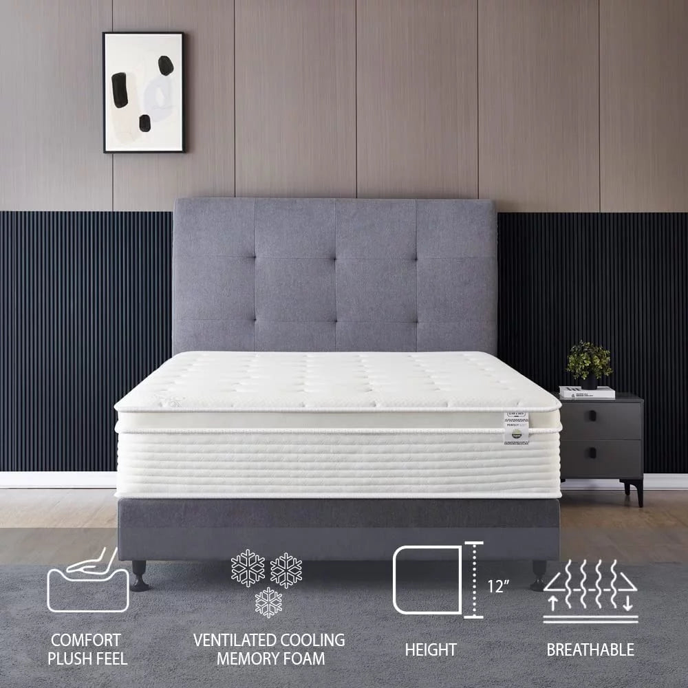 12 Inch Cool Memory Foam Spring Hybrid Euro Top Medium Firm Full Size Mattress F20757