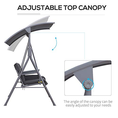2 Person Porch Swing with Stand, Canopy, Storage Table, Cup Holders, Cushions, Dark Blue R827394
