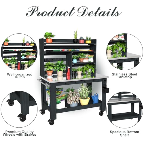Potting Bench Table with Stainless Steel Top Z841