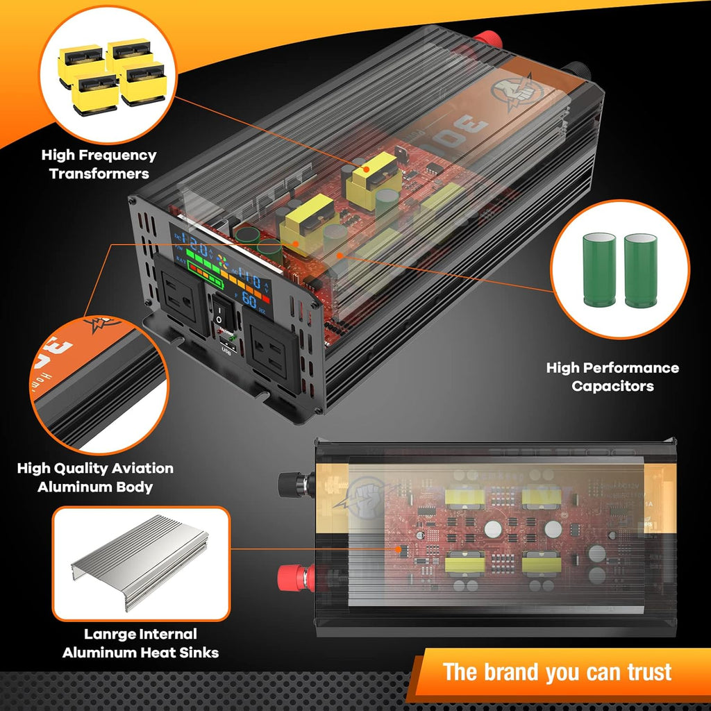 2000 Watts 12V to 110V Modified Sine Wave Power Inverter with Dual AC Outlets and USB Port W669961