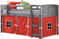 Antique Grey Twin Low Loft Bed with Camo Tent P909