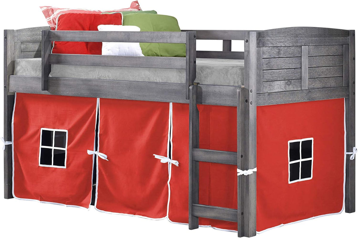 Antique Grey Twin Low Loft Bed with Camo Tent P909
